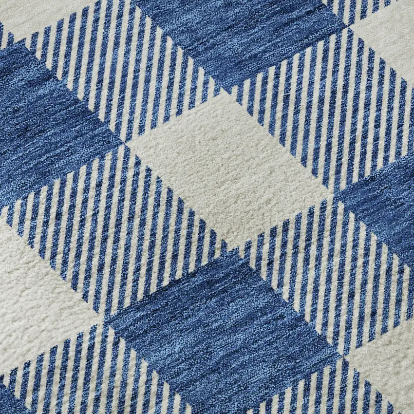 Navy Blue And Ivory Plaid Washable Area Rug With UV Protection Photo 9