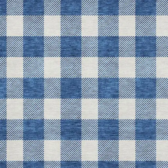 Navy Blue And Ivory Plaid Washable Area Rug With UV Protection Photo 2