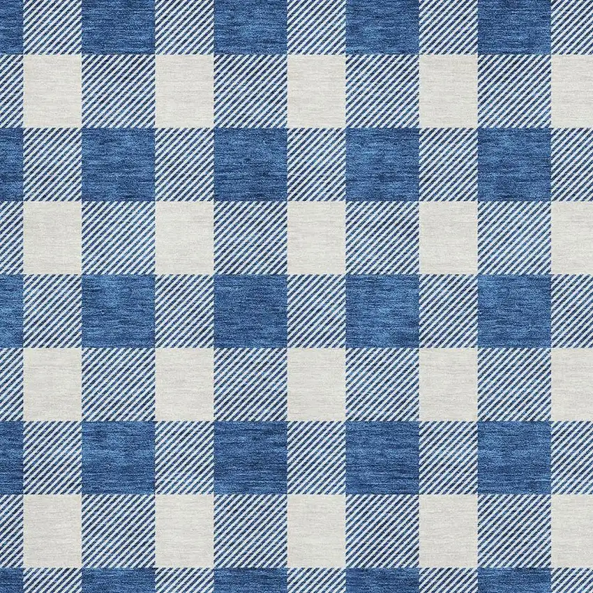 Navy Blue And Ivory Plaid Washable Area Rug With UV Protection Photo 2