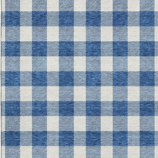 Navy Blue And Ivory Plaid Washable Area Rug With UV Protection Photo 3