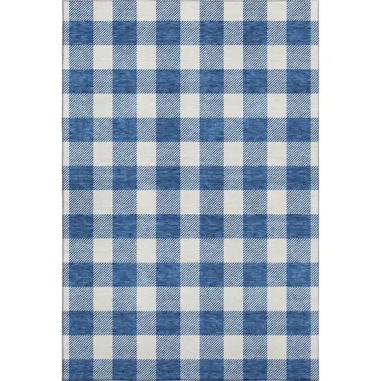 Navy Blue And Ivory Plaid Washable Area Rug With UV Protection Photo 1