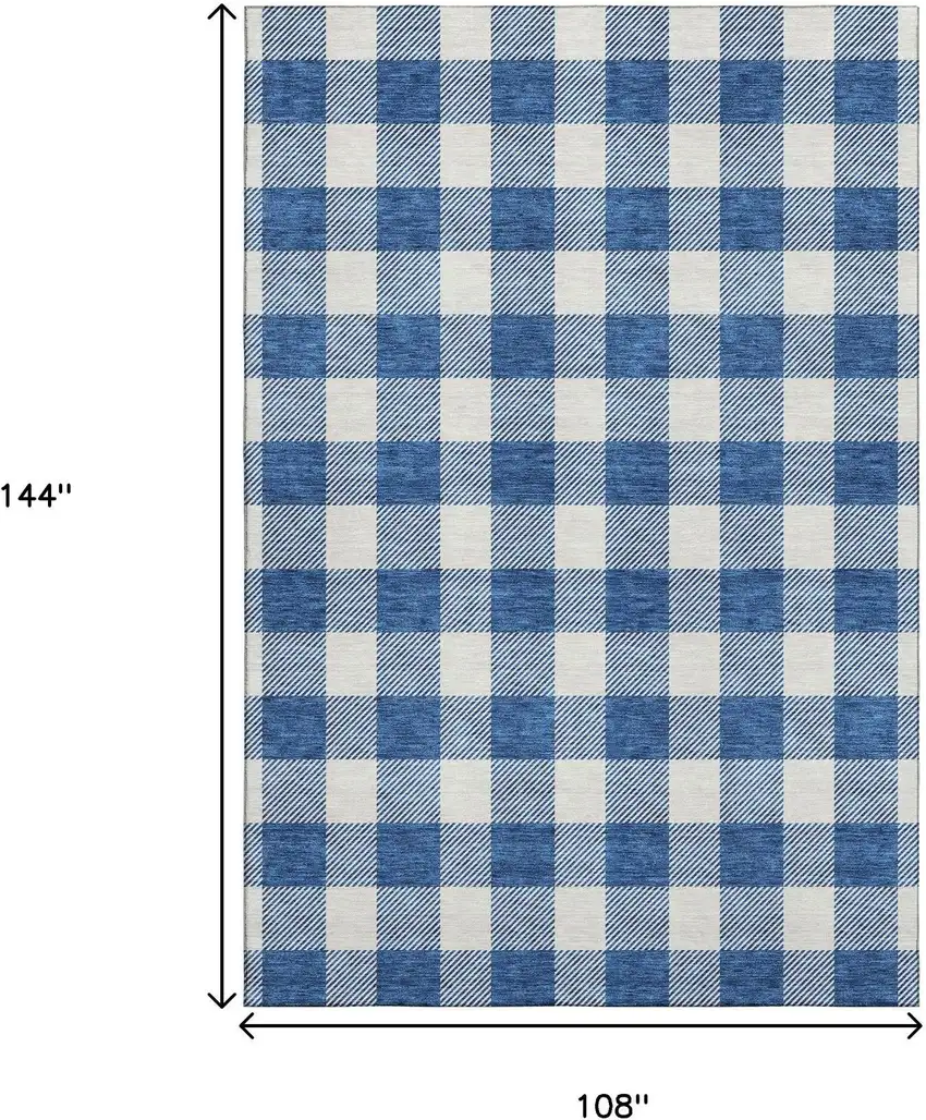 Navy Blue And Ivory Plaid Washable Area Rug With UV Protection Photo 3