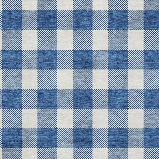 Navy Blue And Ivory Plaid Washable Area Rug With UV Protection Photo 2