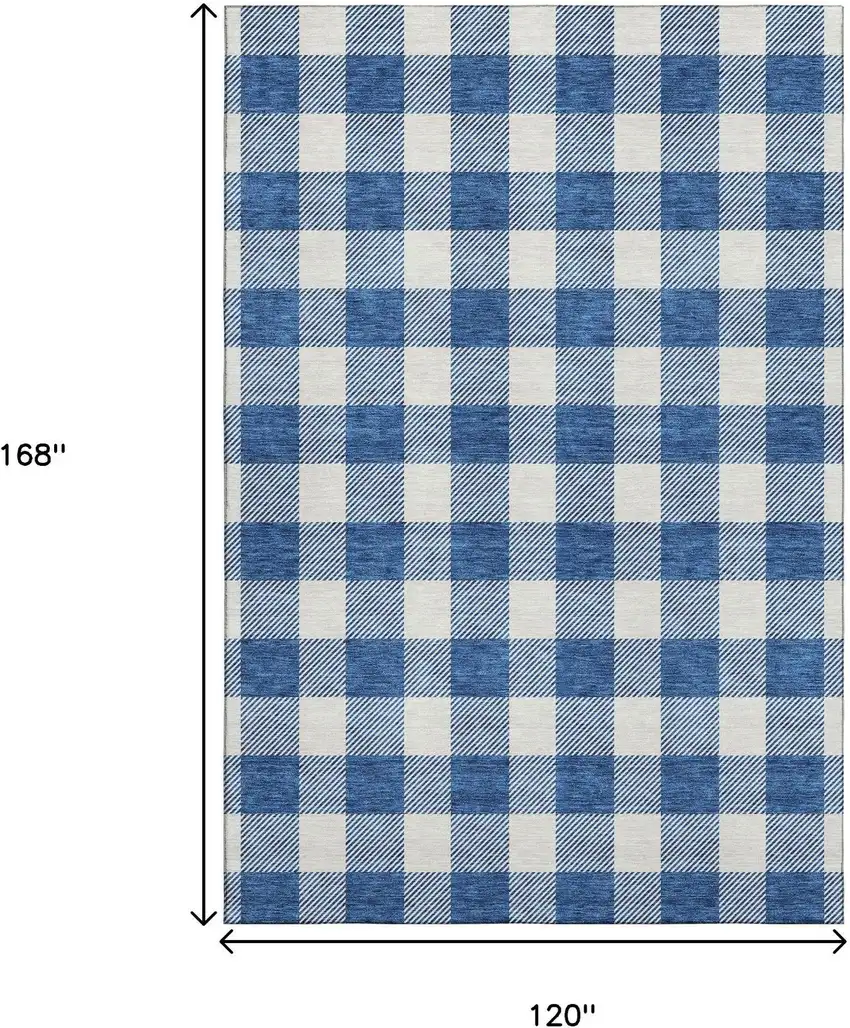 Navy Blue And Ivory Plaid Washable Area Rug With UV Protection Photo 3