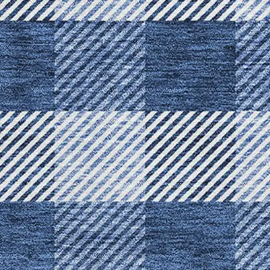 Navy Blue And Ivory Plaid Washable Area Rug With UV Protection Photo 2