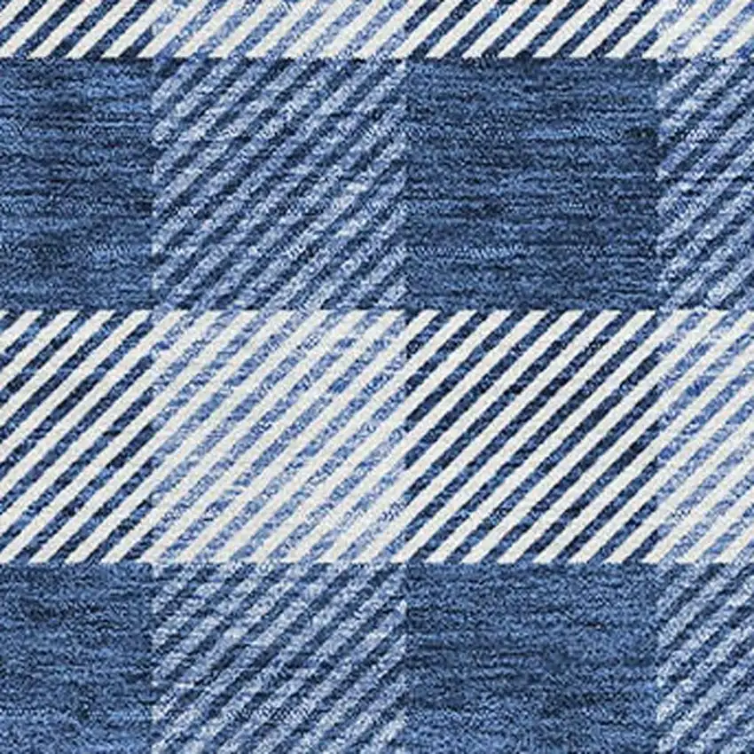 Navy Blue And Ivory Plaid Washable Area Rug With UV Protection Photo 2