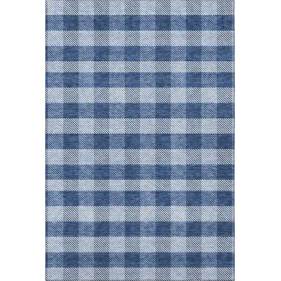 Navy Blue And Ivory Plaid Washable Area Rug With UV Protection Photo 3
