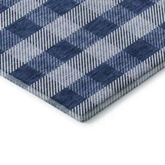 Navy Blue And Ivory Plaid Washable Area Rug With UV Protection Photo 7