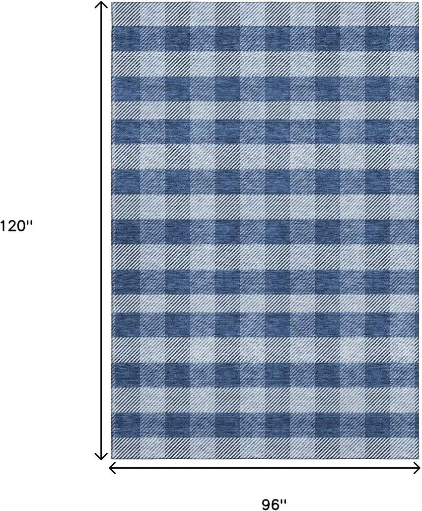 Navy Blue And Ivory Plaid Washable Area Rug With UV Protection Photo 9