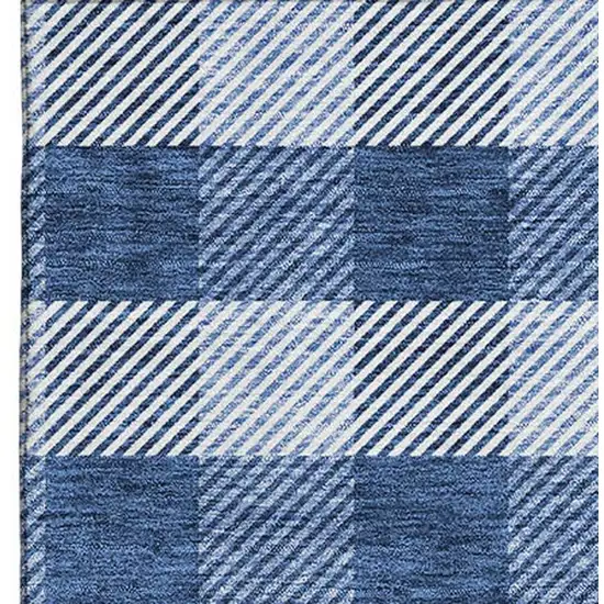 Navy Blue And Ivory Plaid Washable Area Rug With UV Protection Photo 3