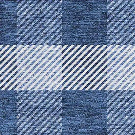 Navy Blue And Ivory Plaid Washable Area Rug With UV Protection Photo 2