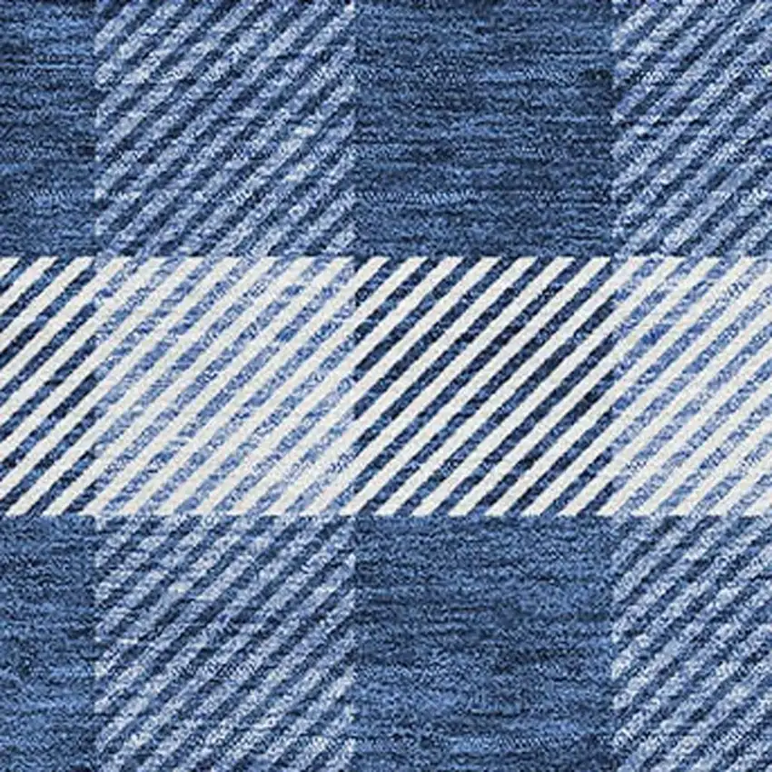 Navy Blue And Ivory Plaid Washable Area Rug With UV Protection Photo 2