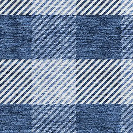 Navy Blue And Ivory Plaid Washable Area Rug With UV Protection Photo 2