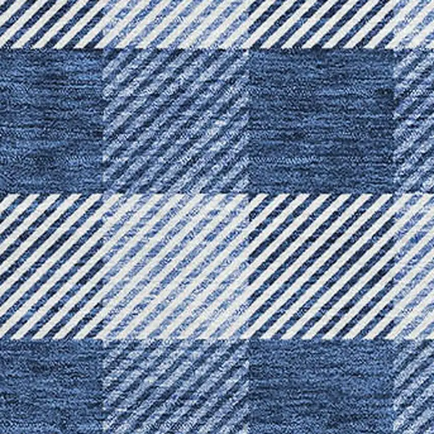 Navy Blue And Ivory Plaid Washable Area Rug With UV Protection Photo 2