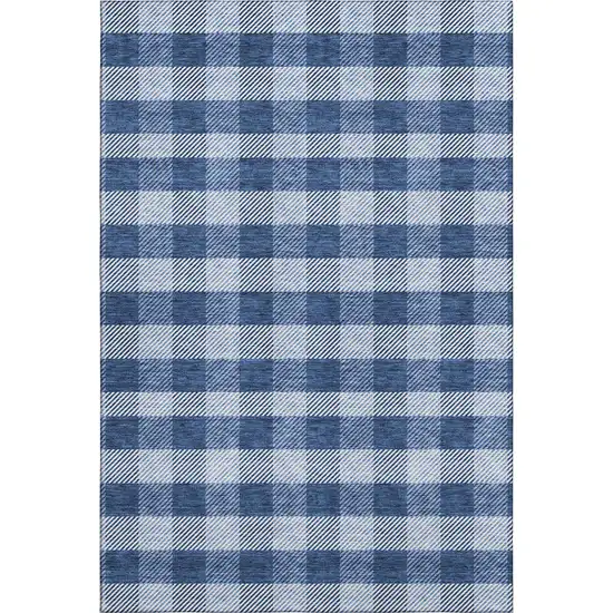Navy Blue And Ivory Plaid Washable Area Rug With UV Protection Photo 1