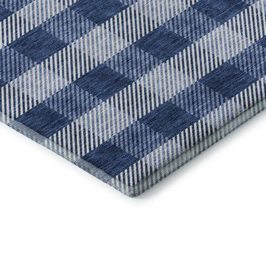 Navy Blue And Ivory Plaid Washable Area Rug With UV Protection Photo 7