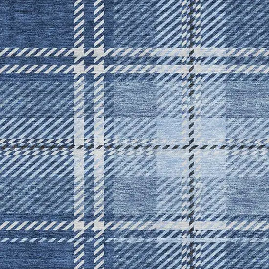 Navy Blue And Ivory Plaid Washable Area Rug With UV Protection Photo 4