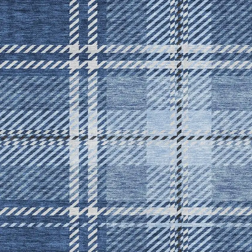 Navy Blue And Ivory Plaid Washable Area Rug With UV Protection Photo 4