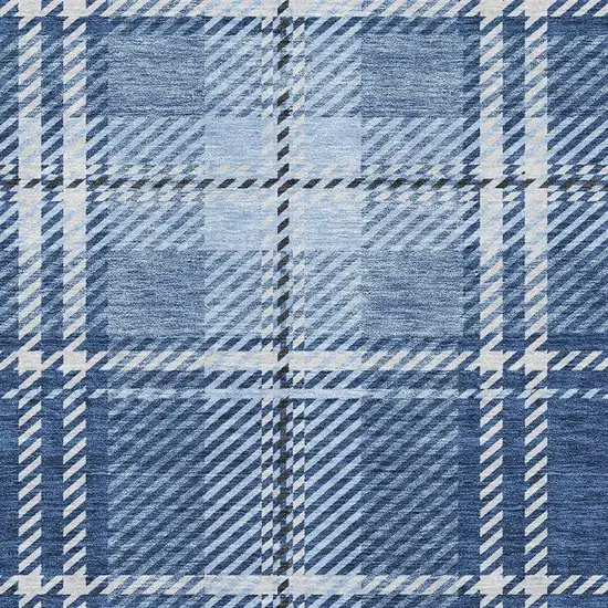 Navy Blue And Ivory Plaid Washable Area Rug With UV Protection Photo 3