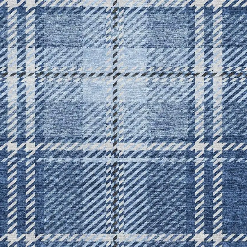 Navy Blue And Ivory Plaid Washable Area Rug With UV Protection Photo 3