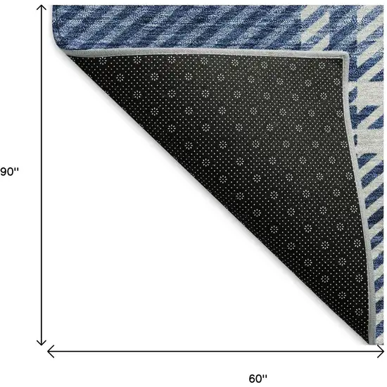 Navy Blue And Ivory Plaid Washable Area Rug With UV Protection Photo 9