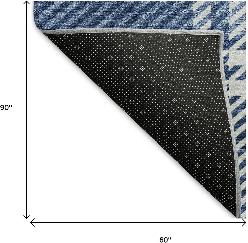 Navy Blue And Ivory Plaid Washable Area Rug With UV Protection Photo 9