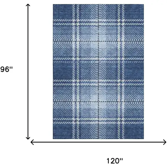 Navy Blue And Ivory Plaid Washable Area Rug With UV Protection Photo 8