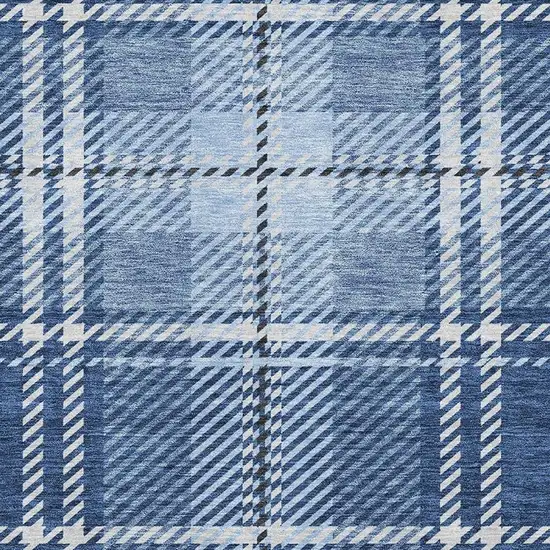 Navy Blue And Ivory Plaid Washable Area Rug With UV Protection Photo 3