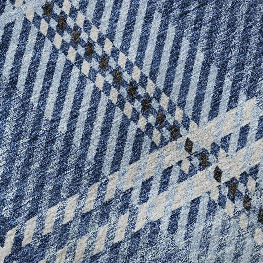 Navy Blue And Ivory Plaid Washable Area Rug With UV Protection Photo 9