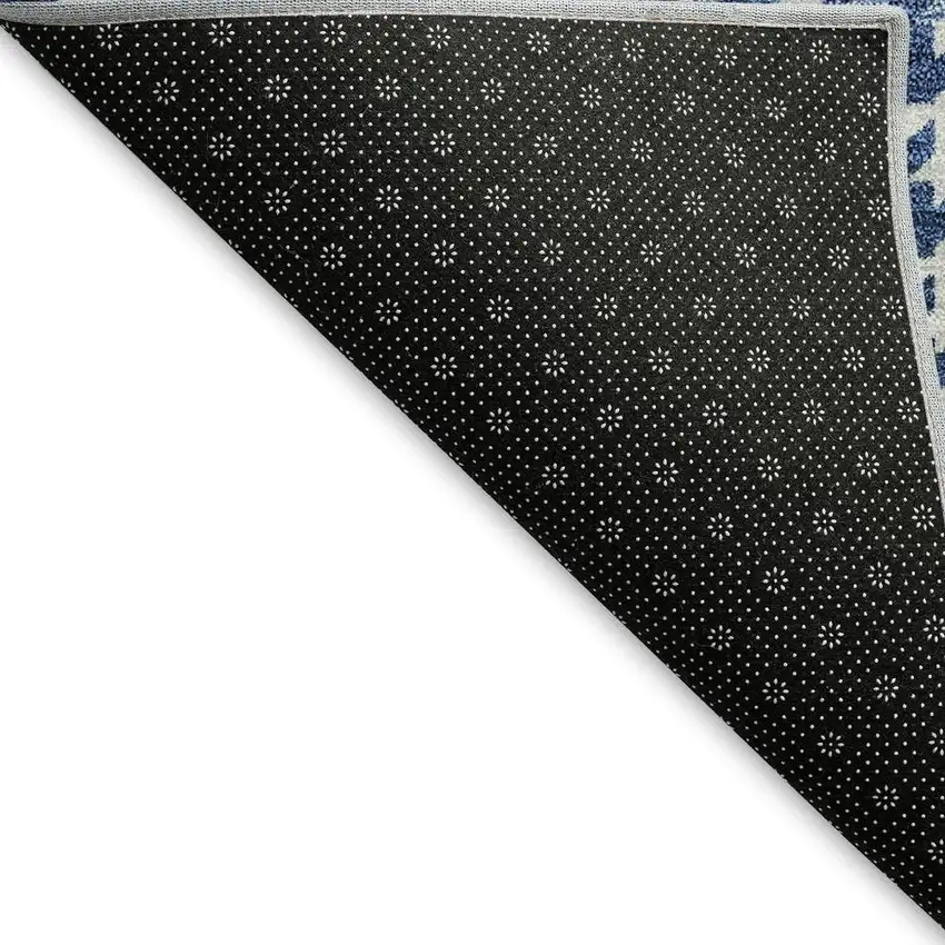 Navy Blue And Ivory Plaid Washable Area Rug With UV Protection Photo 3