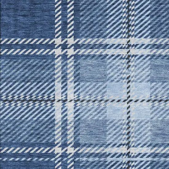 Navy Blue And Ivory Plaid Washable Area Rug With UV Protection Photo 3