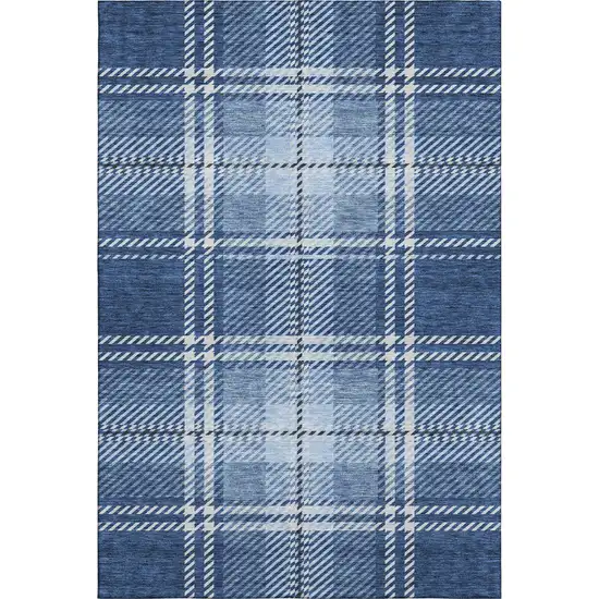 Navy Blue And Ivory Plaid Washable Area Rug With UV Protection Photo 6