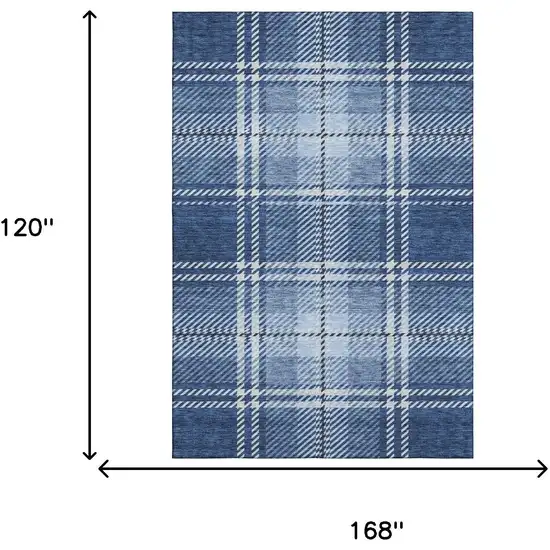 Navy Blue And Ivory Plaid Washable Area Rug With UV Protection Photo 8