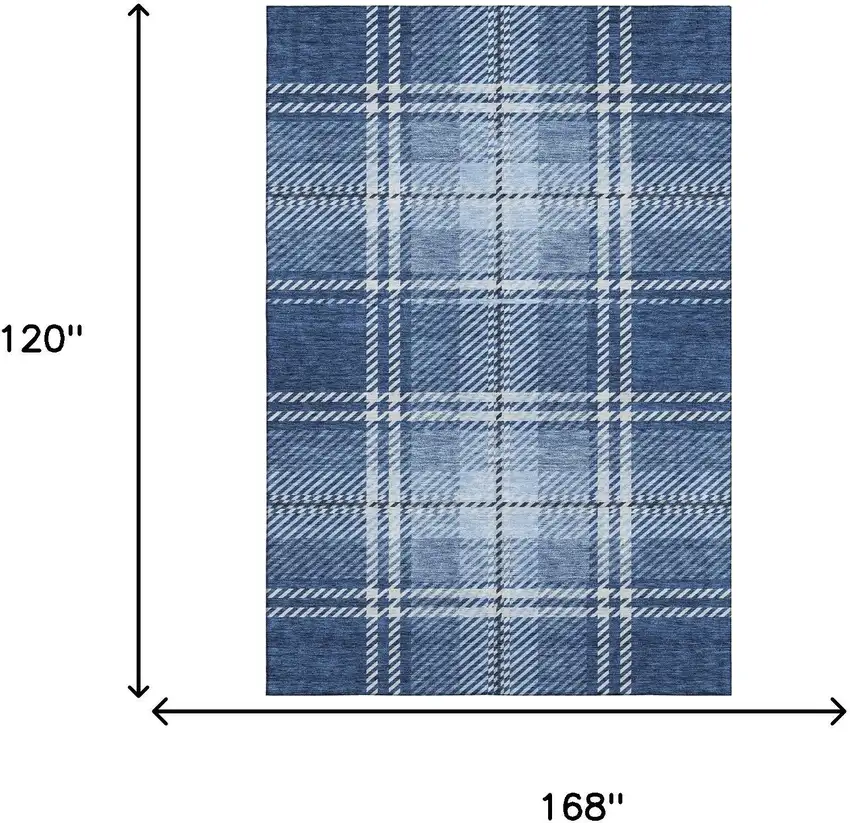 Navy Blue And Ivory Plaid Washable Area Rug With UV Protection Photo 8