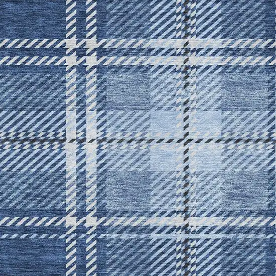 Navy Blue And Ivory Plaid Washable Area Rug With UV Protection Photo 3