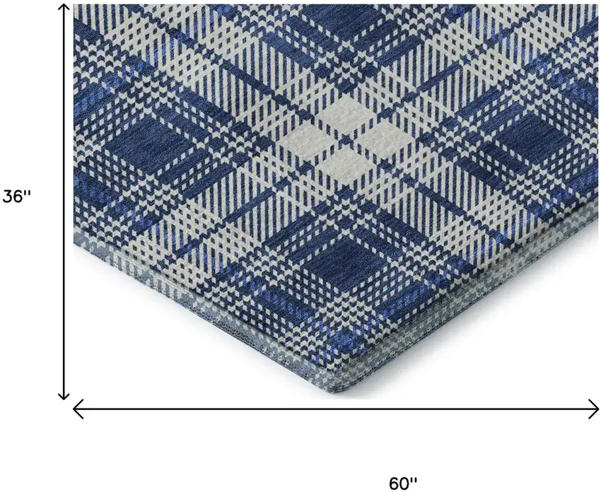 Navy Blue And Ivory Plaid Washable Area Rug With UV Protection Photo 9