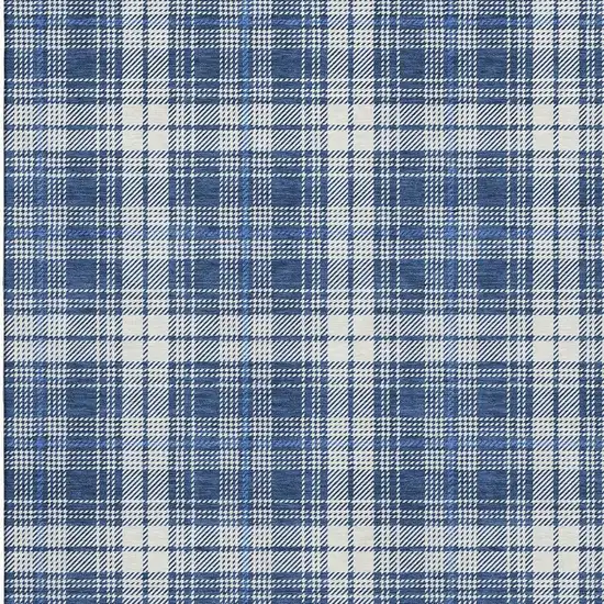 Navy Blue And Ivory Plaid Washable Area Rug With UV Protection Photo 4