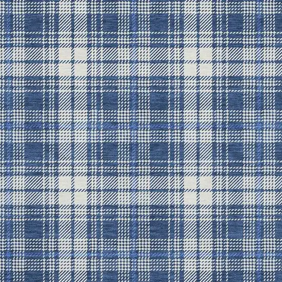 Navy Blue And Ivory Plaid Washable Area Rug With UV Protection Photo 3