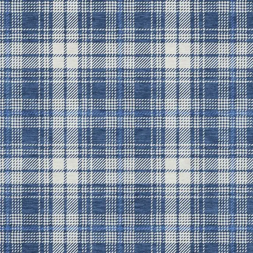 Navy Blue And Ivory Plaid Washable Area Rug With UV Protection Photo 3