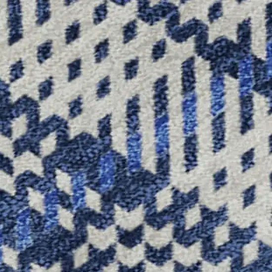 Navy Blue And Ivory Plaid Washable Area Rug With UV Protection Photo 2