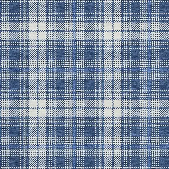 Navy Blue And Ivory Plaid Washable Area Rug With UV Protection Photo 3