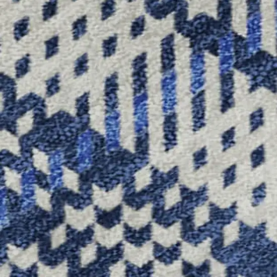 Navy Blue And Ivory Plaid Washable Area Rug With UV Protection Photo 2