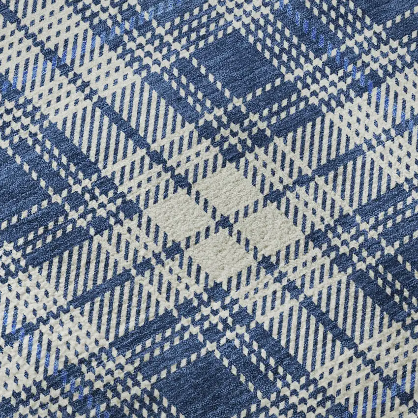 Navy Blue And Ivory Plaid Washable Area Rug With UV Protection Photo 9