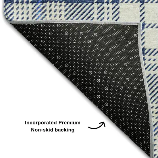 Navy Blue And Ivory Plaid Washable Area Rug With UV Protection Photo 7