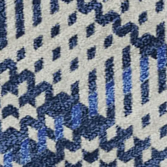 Navy Blue And Ivory Plaid Washable Area Rug With UV Protection Photo 2