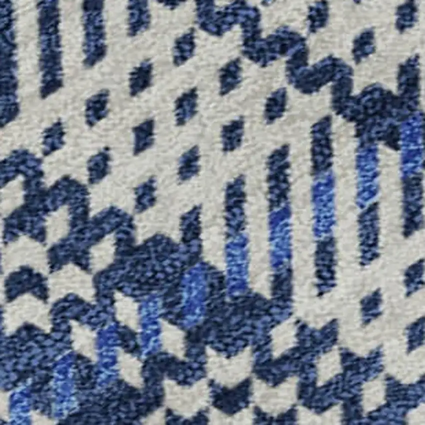 Navy Blue And Ivory Plaid Washable Area Rug With UV Protection Photo 2