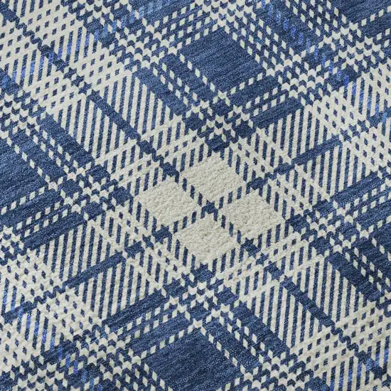 Navy Blue And Ivory Plaid Washable Area Rug With UV Protection Photo 8