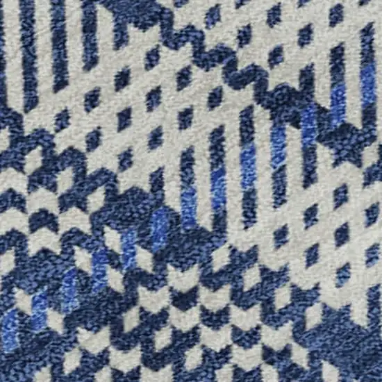 Navy Blue And Ivory Plaid Washable Area Rug With UV Protection Photo 2