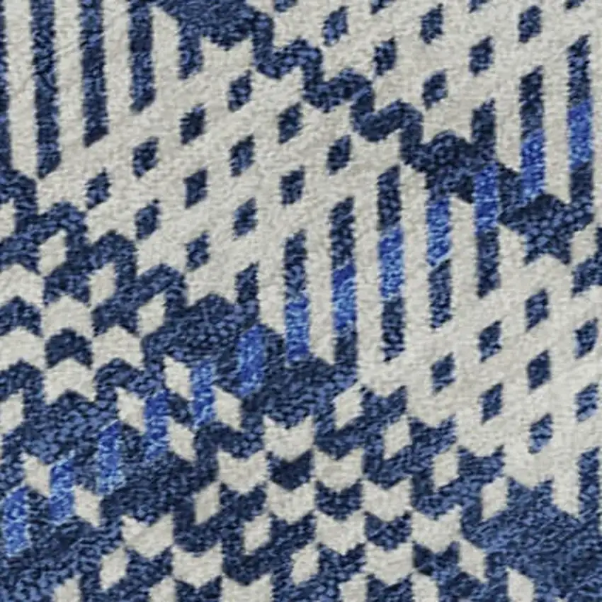 Navy Blue And Ivory Plaid Washable Area Rug With UV Protection Photo 2