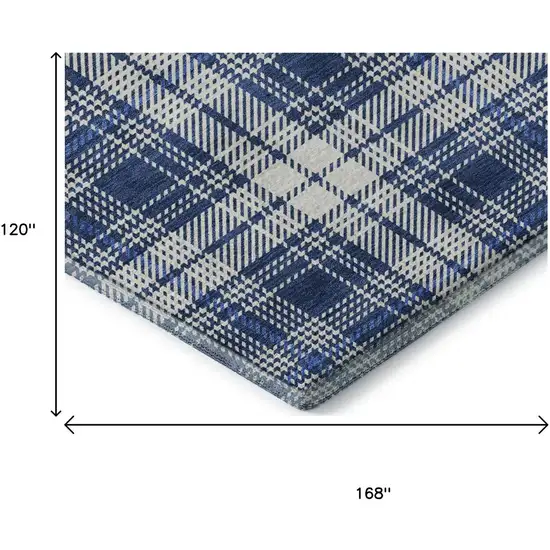 Navy Blue And Ivory Plaid Washable Area Rug With UV Protection Photo 9